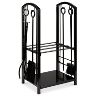 5-Piece Firewood Log Rack Holder Tools Set w/ Hook, Broom, Shovel, Tongs. Appears New&nbsp;