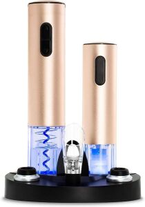 7-Piece Aluminum Alloy Electric Cordless Wine Bottle Opener & Vacuum Preserver Set w/Aerator, Foil Cutter, 2 Stoppers, LED Charging Base