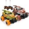Set of 2 1/43 Scale 27MHz Toy Dinosaur RC Cars w/ 2 Controllers, 9mph Max Speed