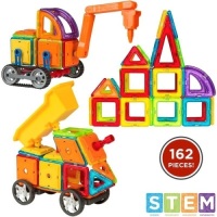 162-Piece Magnetic Building Block Tile Toy Set w/ Excavator Dump Truck. Appears New&nbsp;