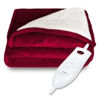 Electric Heated Reversible Sherpa Blanket w/ 3 Heat Settings, Auto Shut Off. Burgundy. Appears New