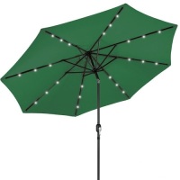 10ft Solar LED Lighted Patio Umbrella w/ Tilt Adjustment, Fade-Resistance. Green. Appears New&nbsp;