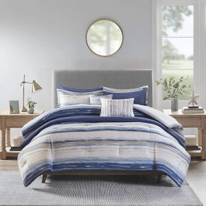 Madison Park Marina 8 Piece Printed Seersucker Comforter and Coverlet Set Collection, Cal King