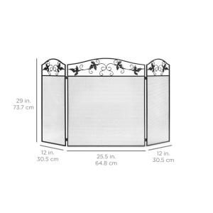 3-Panel Handcrafted Wrought Iron Decorative Leaf Fireplace Screen - 50x29in