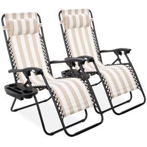 Set of 2 Adjustable Zero Gravity Patio Chair Recliners w/ Cup Holders