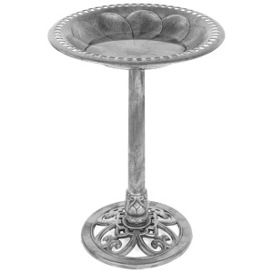 Vintage Outdoor Garden Bird Bath w/ Fleur-de-Lis Accents