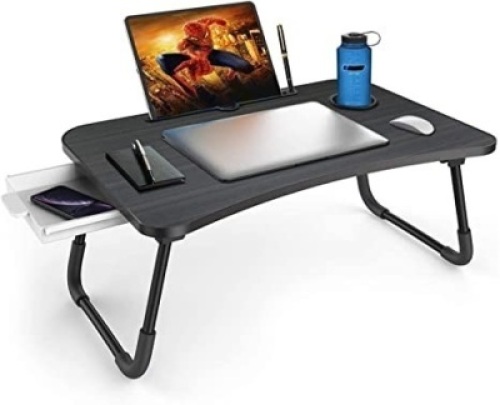 Zapuno Foldable Laptop Bed Table Multi-Function Lap Table with Storage Drawer and Water Bottle Holder, Serving Tray Dining Table with Slot for Eating Breakfast, Working on Bed/Couch/Sofa. Appears New