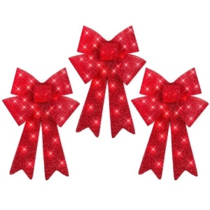 Set of 3 Pre-Lit Christmas Bow Decoration, LED Holiday Decor w/ 8 Functions