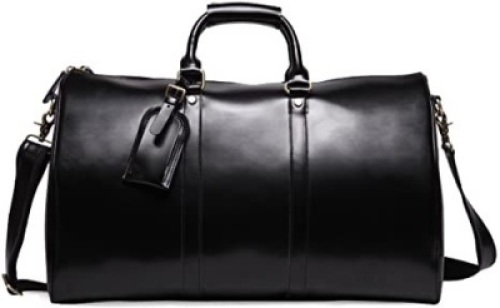 Leathario Mens Genuine Leather Overnight Travel Duffle Overnight Weekender Bag Luggage Carry On Airplane. Appears New