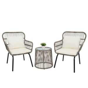 3-Piece Outdoor PE Wicker Patio Conversation Bistro Set