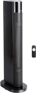 Amazon Basics 34" 1500W Premium Portable Oscillating Ceramic Tower Space Heater with Remote, 3 Heat Settings