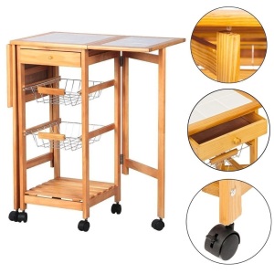 Kitchen Island Storage Trolley w/ Drop Leaf