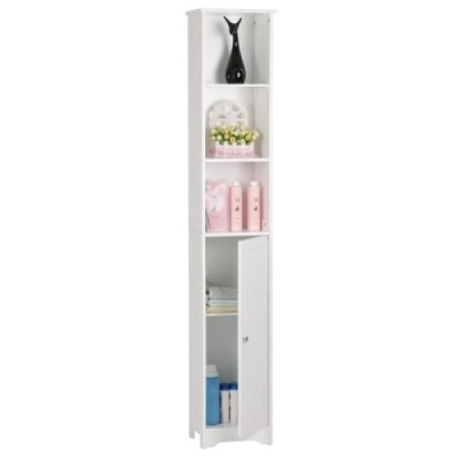 Storage Cabinet Tower w/ 5 Adjustable Shelves, Single Door