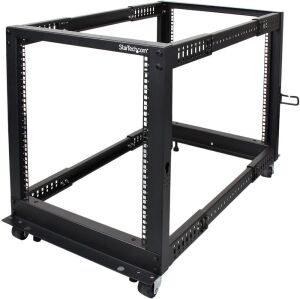 StarTech.com 12U Open Frame Server Rack w/ Casters, Levelers & Cable Management, 4 Post Adjustable Depth 22" to 40" 