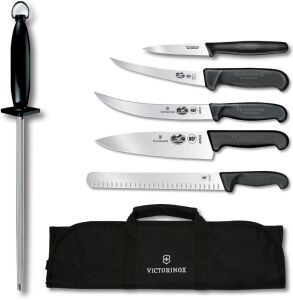 Victorinox Swiss Army Cutlery Fibrox Pro Ultimate Competition BBQ Set, Knife Roll, 7-Piece