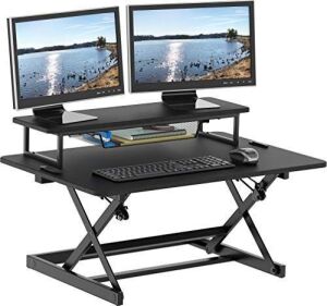 SHW 36-Inch Height Adjustable Standing Desk Sit to Stand Riser Converter Workstation