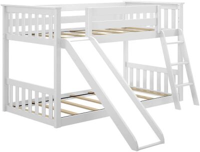 Max & Lily Solid Wood Twin Low Bunk Bed with Slide, White