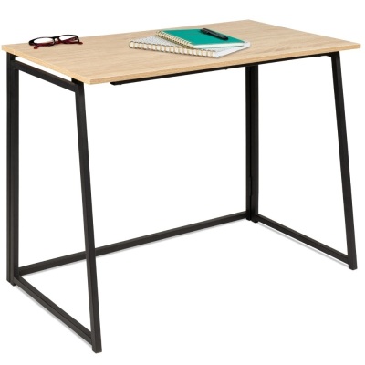 Folding Drop Leaf Office Desk w/ Wood Table Top, Back Shelf - 42in