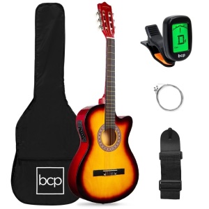 Beginner Acoustic Electric Cutaway Guitar Set w/ Case, Strap - 38in