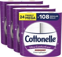 Cottonelle Ultra ComfortCare Soft Toilet Paper with Cushiony Cleaning Ripples, 24 Family Mega Rolls.