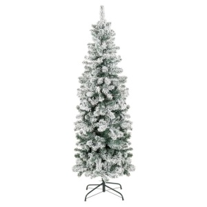 Snow Flocked Artificial Pencil Christmas Tree w/ Stand - 6ft