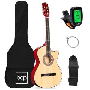 Beginner Acoustic Cutaway Guitar Set w/ Case, Strap, Capo - 38in