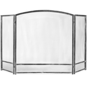 3-Panel Simple Steel Mesh Fireplace Screen w/ Rustic Worn Finish - 47x29in