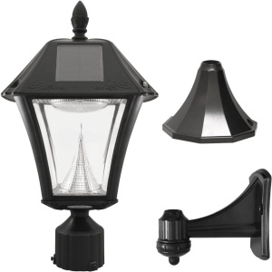 Gama Sonic GS-105FPW-BW Baytown II, Outdoor Solar Light and 3" Pole Pier & Wall Mount Kits, Lamp Only, Bright White LED, Black. NEW