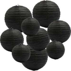 Lot of (5) ADLKGG Round Hanging Paper Lanterns Decorations, Black 12",10", 8", Pack of 9