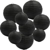 Lot of (5)&nbsp;ADLKGG Round Hanging Paper Lanterns Decorations,&nbsp;Black 12",10", 8", Pack of 9