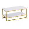 Modern Faux Marble Top Rectangular Coffee Table with Golden Metal Frame