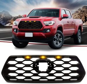 Gloss Black Aftermarket Grill w/ Amber Lights for 2016-2022 Tacoma 