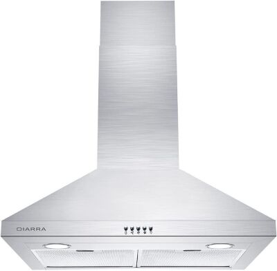 CIARRA 30" 450 CFM Stainless Steel Wall Mount Range Hood Vent with 3 Speed Exhaust Fan Ducted and Ductless Convertible CAS75206P