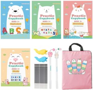 Lot of (25) Large Size Magic Reusable Handwriting Practice Workbook for Kids, 4 Books with Pink Bag 