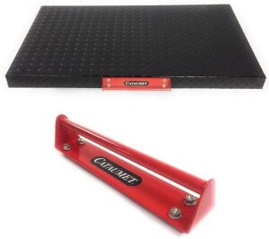 Cataumet 36" Black Aluminum Diamond Plate Griddle Cover with Red Industrial Handle 