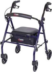 Carex Steel Foldable Rollator Walker with Seat and Wheels, Supports 350lbs