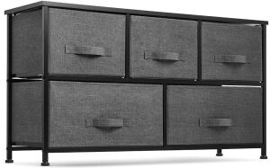 5 Drawer Fabric Storage Chest with Steel Frame, Wood Top