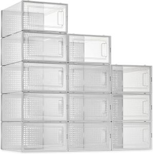 SESENO 12 Pack Clear Plastic Stackable Shoe Organizer Bins