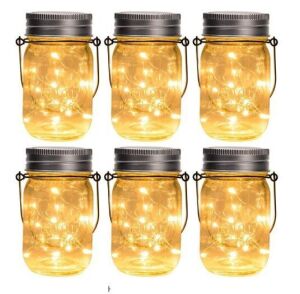 GIGALUMI Hanging Solar Mason Jar Lights, 6 Pack