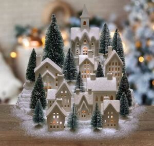 Winter Village LED Tea Light 31 Piece Porcelain Tabletop Christmas Figurine Boxed Set