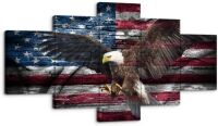 Retro USA American Flag Bald Eagle&nbsp;5 Panel Canvas Wall Art, 60" x 32"