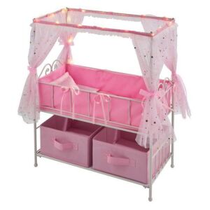 Badger Basket Starlights Metal Doll Crib with Canopy, Bedding, Storage and Led Lights