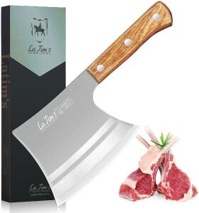 LA TIM'S 2 lb Heavy Duty Meat Cleaver with Hand Forged High Carbon Steel, Solid Wood Handle