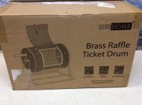 Brass Plated Raffle Drum Lottery Spinning Drawing with Wooden Turning Handle. Tested. Appears New