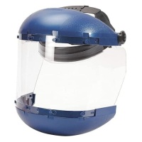 Sellstrom Dual Crown Safety Face Shield with Ratchet Headgear, Clear Tint, Uncoated, Blue. Appears New