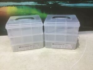 Lot of (2) Bins & Things Clear Stackable Storage Containers 