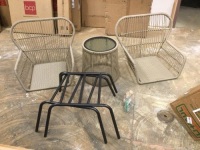 3-Piece Patio Wicker Conversation Bistro Set w/ 2 Chairs, Table. No Cushions. E-Commerce Return