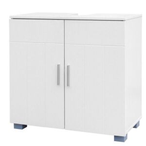 Double Door Pedestal Under Sink Bathroom Vanity Cabinet with Shelves, Free Standing,White