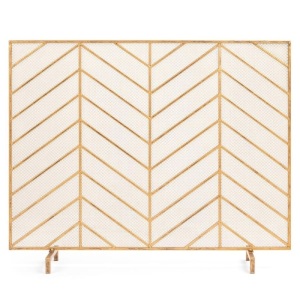 Single Panel Iron Chevron Fireplace Screen w/ Antique Finish - 38x31in