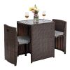 3-Piece Wicker Bistro Patio Set with Glass Top Table, 2 Chairs